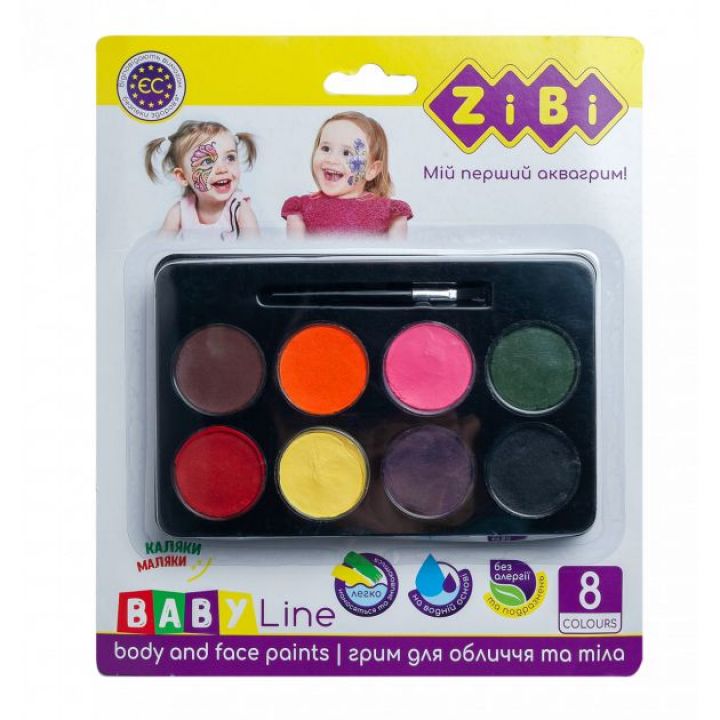 Фарби для обличчя з тальком ZiBi Baby Line на водній основі 8 кольорів (ZB.6567)