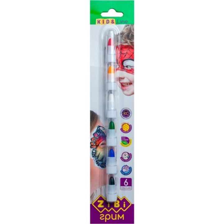 Олівці для гримування обличчя і тіла ZiBi Kids Line 6 кольорів (ZB.6569)