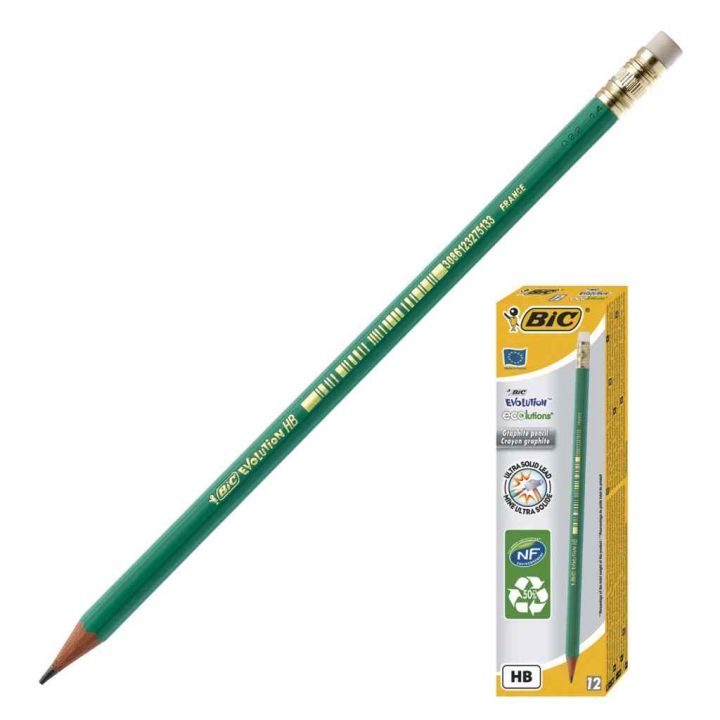 Олівець Чорнографітові Evolution НВ з гумкою BIC зелений (880332)