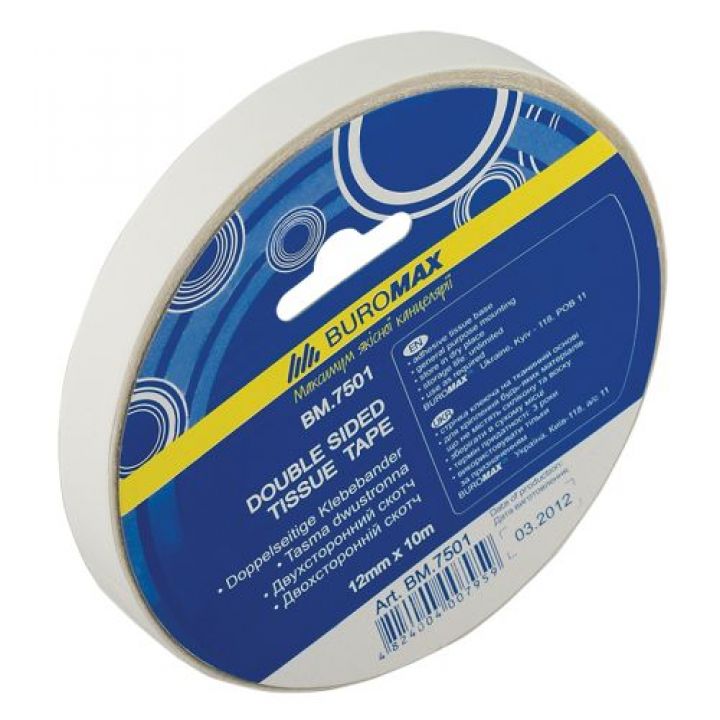 Клейка стрічка двостороння 12мм х 10м Buromax 1 шт (BM.7501)