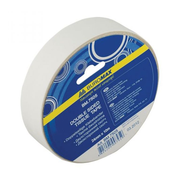Клейка стрічка двостороння 24мм х 10м Buromax 1 шт (BM.7505)